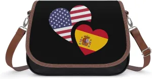 Spain US Flag Crossbody Bag Anti-Theft Side Shoulder Bags Adjustable Leather Messenger Bag Unisex