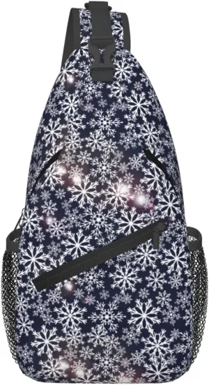 Sparkling Flares Snowflakes Snowfall Navy Blue Cross Chest Bag Diagonally Hiking Crossbody Bag Travel Shoulder Daypack Lightweight Sling Backpack Cycling Daypacks Fitness Chest Backpacks