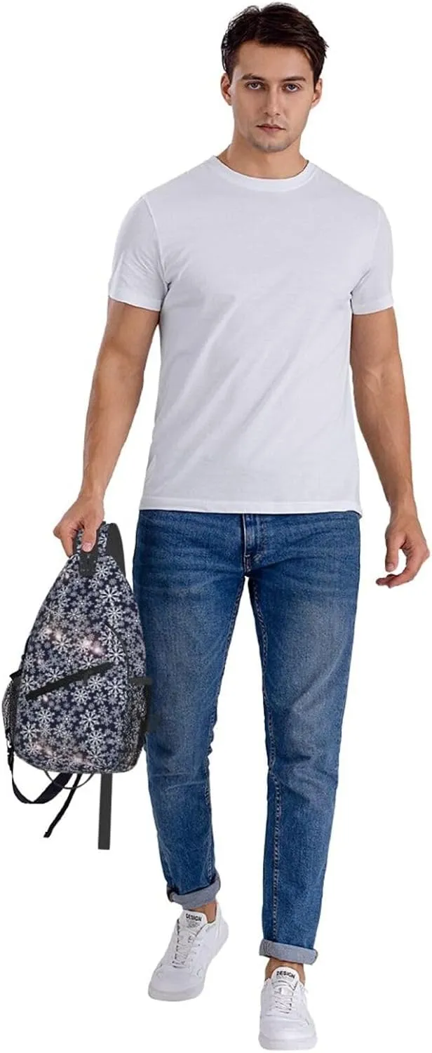 Sparkling Flares Snowflakes Snowfall Navy Blue Cross Chest Bag Diagonally Hiking Crossbody Bag Travel Shoulder Daypack Lightweight Sling Backpack Cycling Daypacks Fitness Chest Backpacks