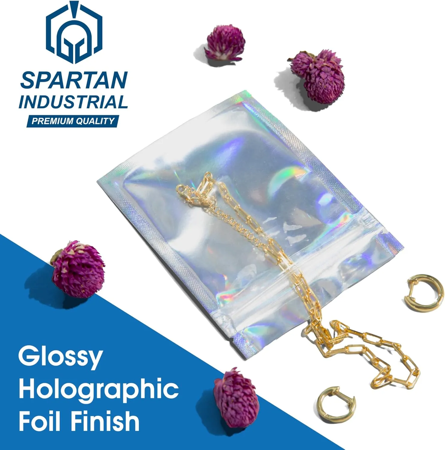 Spartan Industrial - 5" X 7" Holographic Resealable Bags - Pack of 1000 Smell-Proof Heat Seal Bags for Cookies, Candy Packaging, Bath Salts, and More