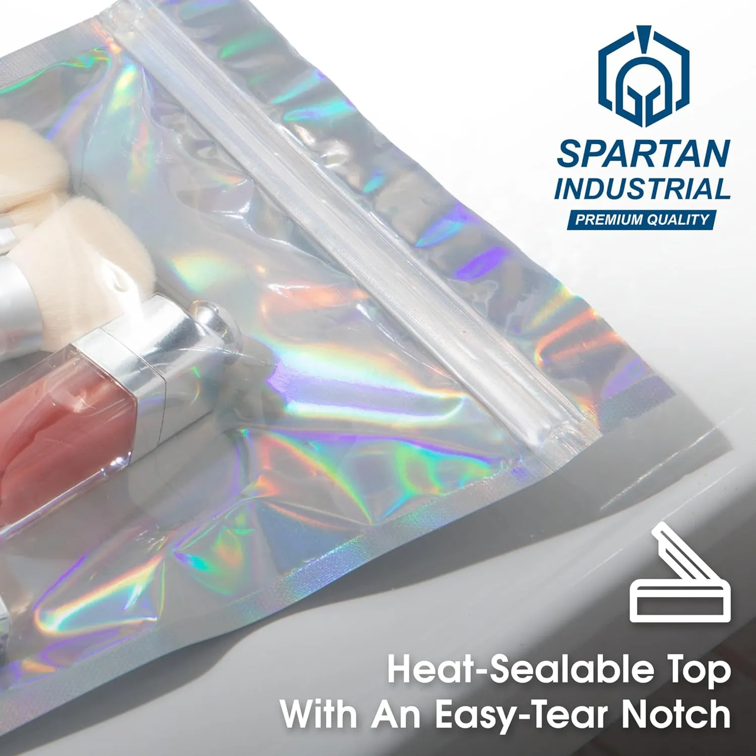 Spartan Industrial - 5" X 7" Holographic Resealable Bags - Pack of 1000 Smell-Proof Heat Seal Bags for Cookies, Candy Packaging, Bath Salts, and More
