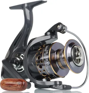 Spinning Reel, Saltwater Fishing Reels with Wooden Handle 13 BB Light Weight 43LB Max Drag, 4.7:1/5.2:1 Gear Ratio Summer/ICE Fishing Beginners Kids Friendly