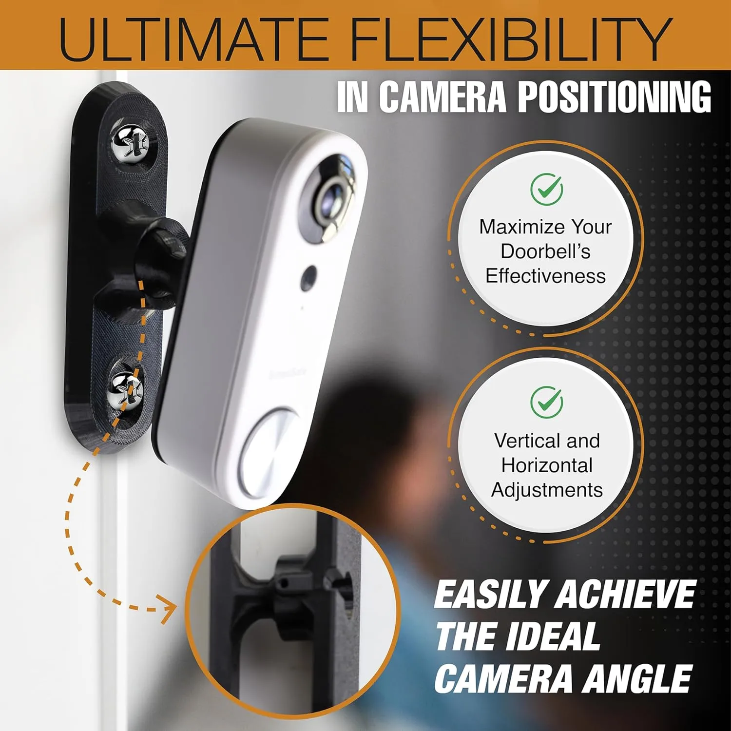 SplashNColor Adjustable Wall Mount for SimpliSafe Doorbell Latest Gen, Compatible with SimpliSafe Camera Home Security System, Secure Mount to Optimize Viewing Angle, Easy Install Kit & Outdoor Safe
