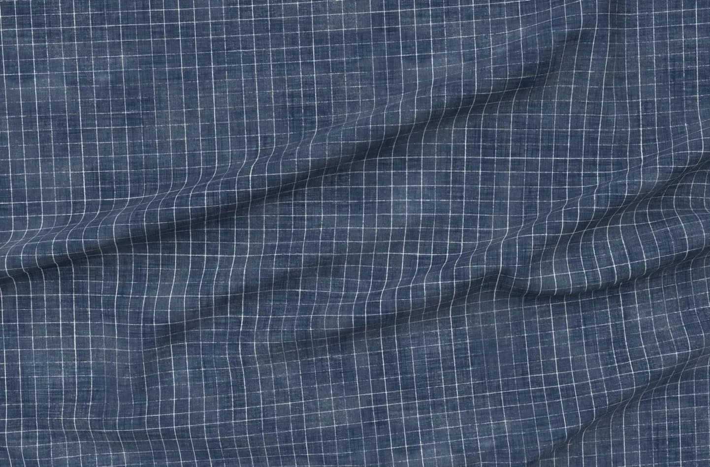 Spoonflower Fabric - Indigo Checks Modern Geometric Dak Blue Neutral Tiled Minimal Boho Printed on Denim Fabric Fat Quarter - Bottomweight Apparel Home Decor Upholstery