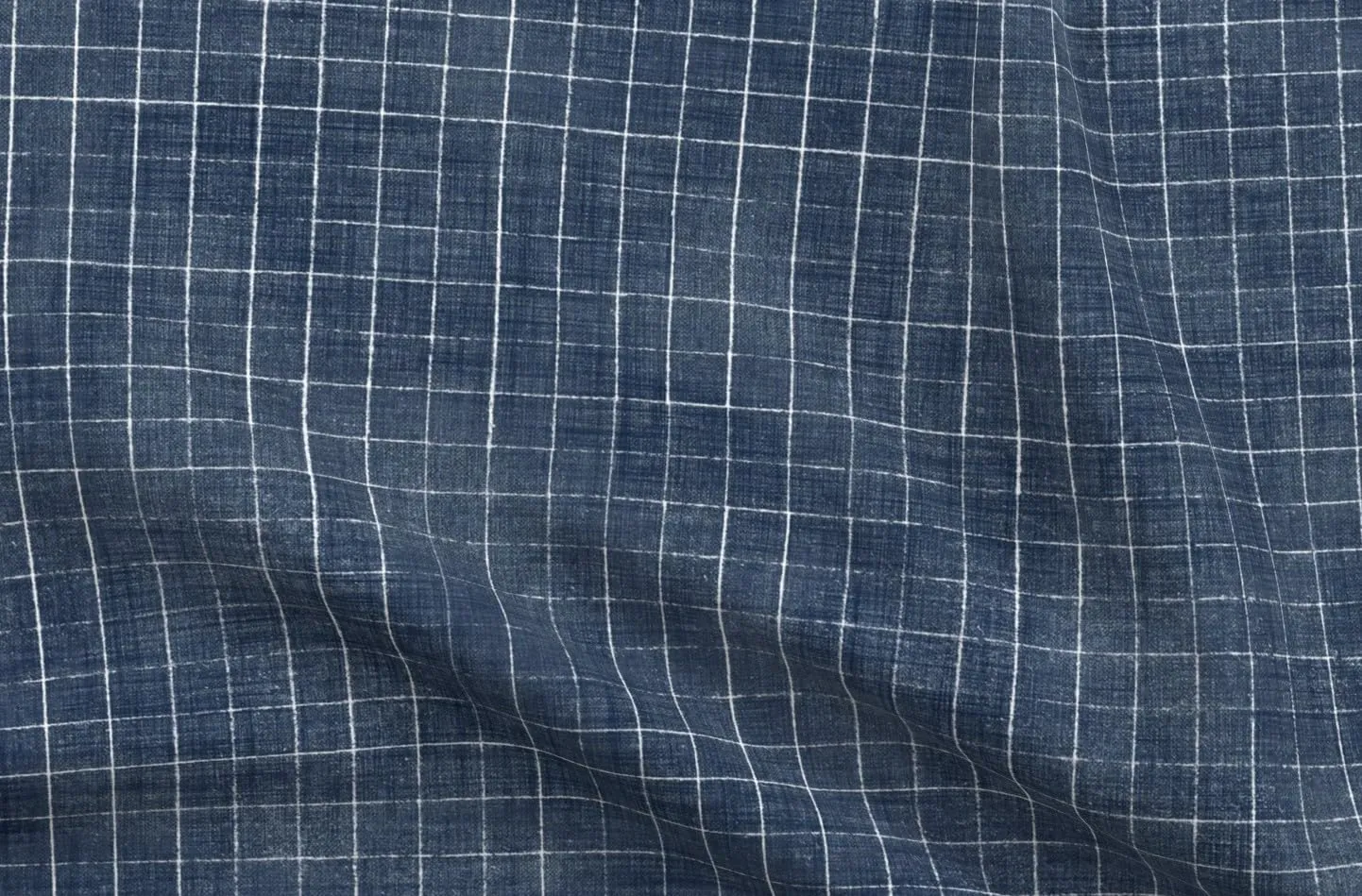 Spoonflower Fabric - Indigo Checks Modern Geometric Dak Blue Neutral Tiled Minimal Boho Printed on Denim Fabric Fat Quarter - Bottomweight Apparel Home Decor Upholstery