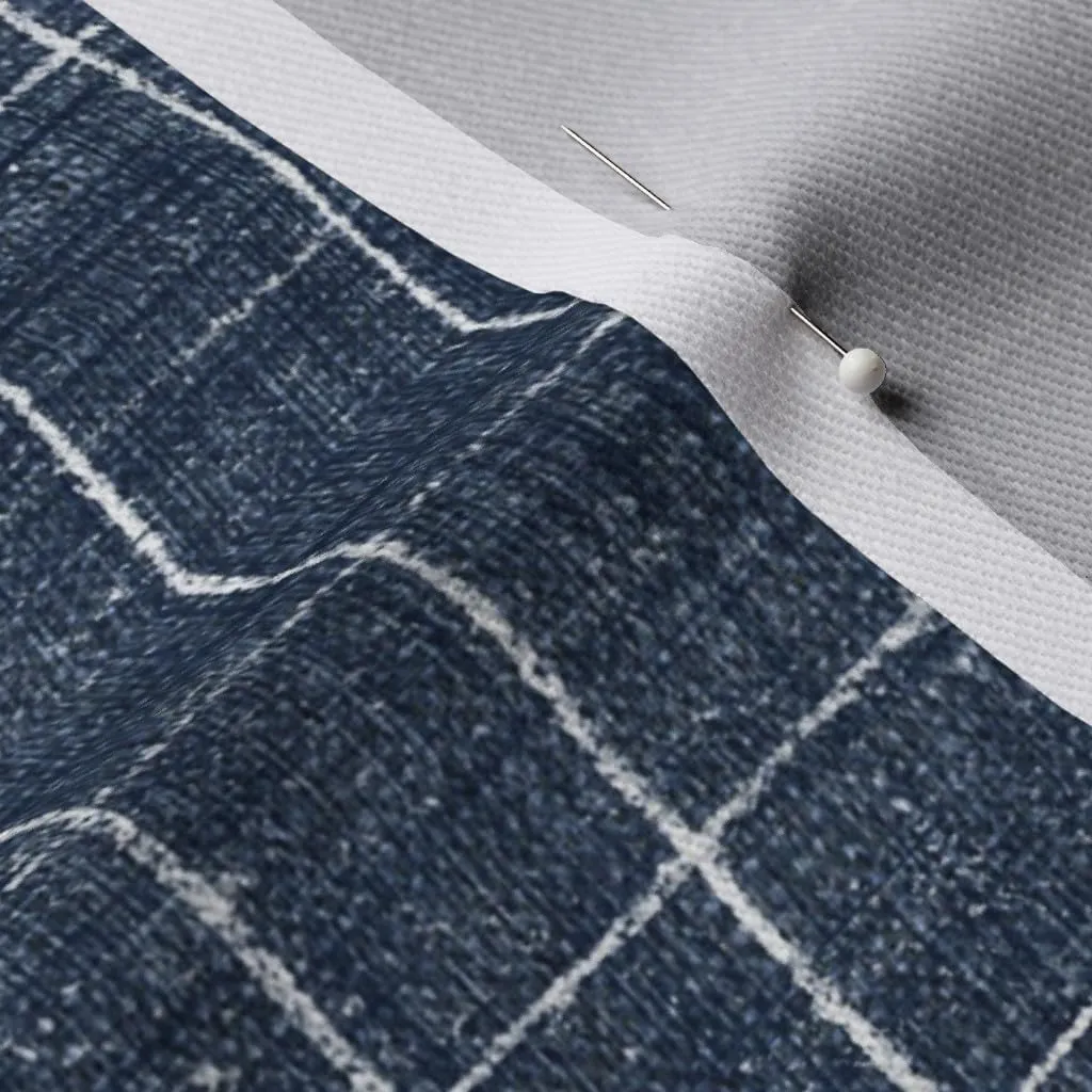 Spoonflower Fabric - Indigo Checks Modern Geometric Dak Blue Neutral Tiled Minimal Boho Printed on Denim Fabric Fat Quarter - Bottomweight Apparel Home Decor Upholstery
