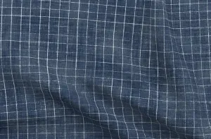 Spoonflower Fabric - Indigo Checks Modern Geometric Dak Blue Neutral Tiled Minimal Boho Printed on Denim Fabric Fat Quarter - Bottomweight Apparel Home Decor Upholstery