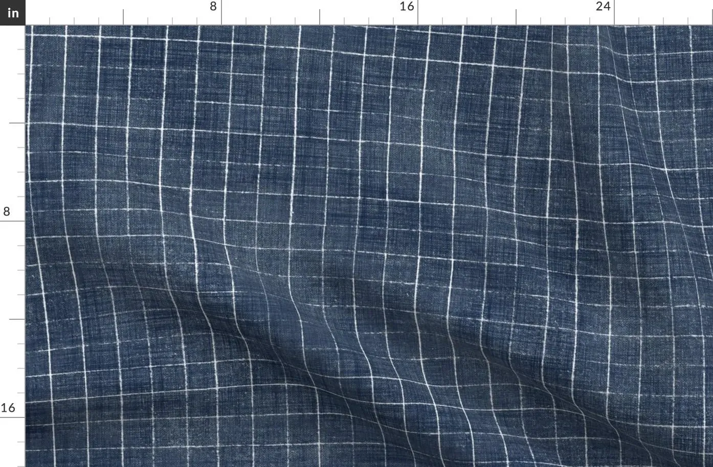 Spoonflower Fabric - Indigo Checks Modern Geometric Dak Blue Neutral Tiled Minimal Boho Printed on Denim Fabric Fat Quarter - Bottomweight Apparel Home Decor Upholstery