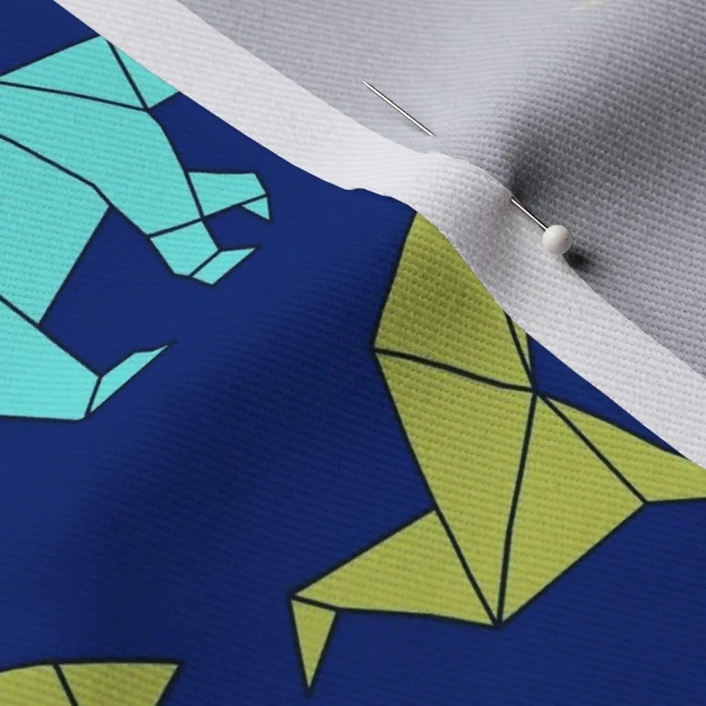 Spoonflower Fabric - Origami Jungle Blue Paper Shapes Unisex Safari Printed on Denim Fabric by The Yard - Bottomweight Apparel Home Decor Upholstery