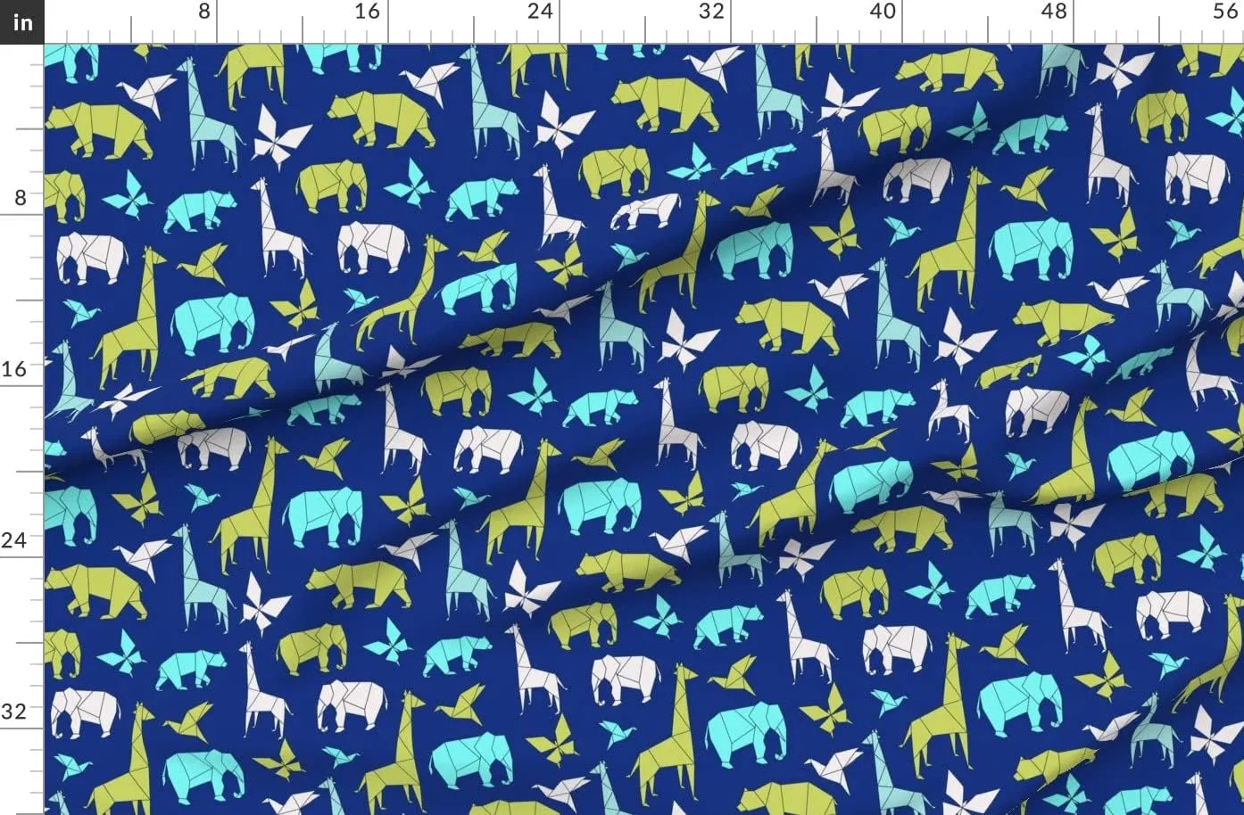 Spoonflower Fabric - Origami Jungle Blue Paper Shapes Unisex Safari Printed on Denim Fabric by The Yard - Bottomweight Apparel Home Decor Upholstery