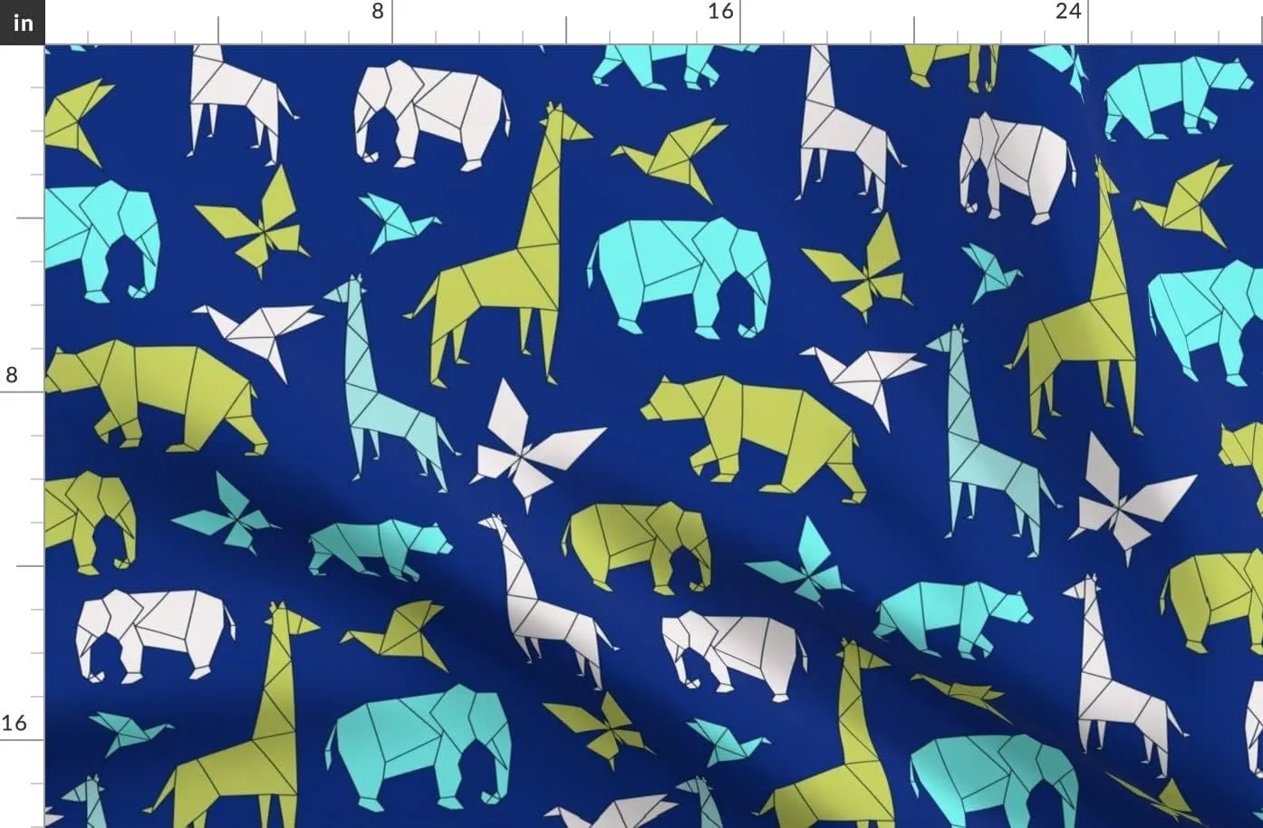 Spoonflower Fabric - Origami Jungle Blue Paper Shapes Unisex Safari Printed on Denim Fabric by The Yard - Bottomweight Apparel Home Decor Upholstery