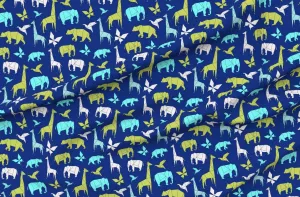 Spoonflower Fabric - Origami Jungle Blue Paper Shapes Unisex Safari Printed on Denim Fabric by The Yard - Bottomweight Apparel Home Decor Upholstery