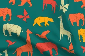 Spoonflower Fabric - Origami Jungle Paper Shapes Gender Neutral Safari Printed on Denim Fabric Fat Quarter - Bottomweight Apparel Home Decor Upholstery