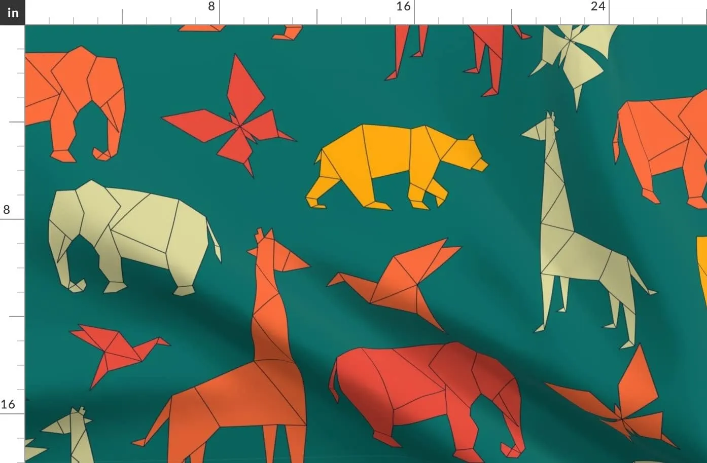Spoonflower Fabric - Origami Jungle Paper Shapes Gender Neutral Safari Printed on Denim Fabric Fat Quarter - Bottomweight Apparel Home Decor Upholstery
