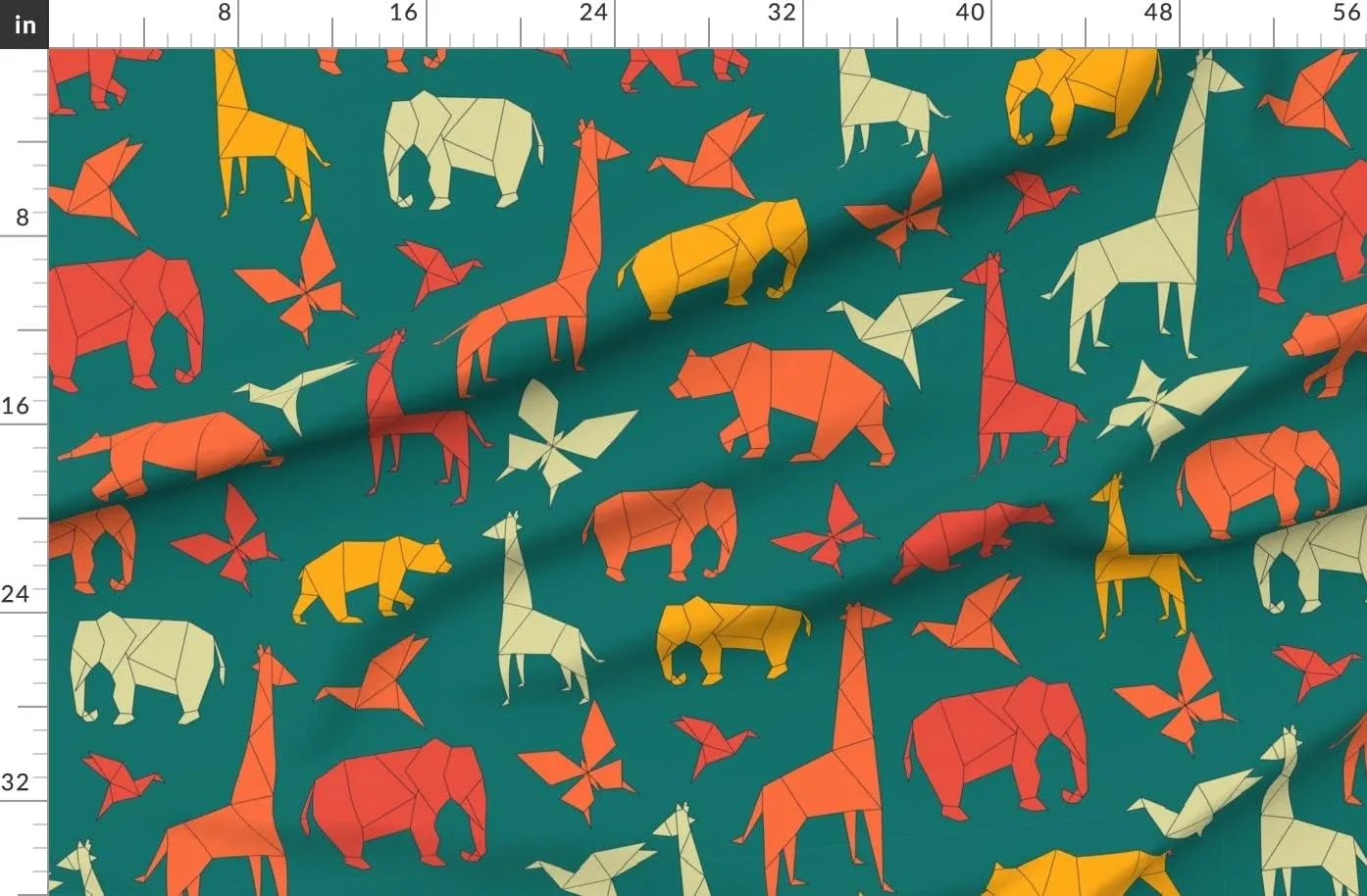 Spoonflower Fabric - Origami Jungle Paper Shapes Gender Neutral Safari Printed on Denim Fabric Fat Quarter - Bottomweight Apparel Home Decor Upholstery