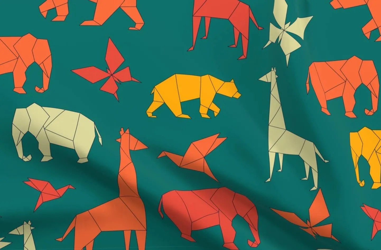 Spoonflower Fabric - Origami Jungle Paper Shapes Gender Neutral Safari Printed on Denim Fabric Fat Quarter - Bottomweight Apparel Home Decor Upholstery