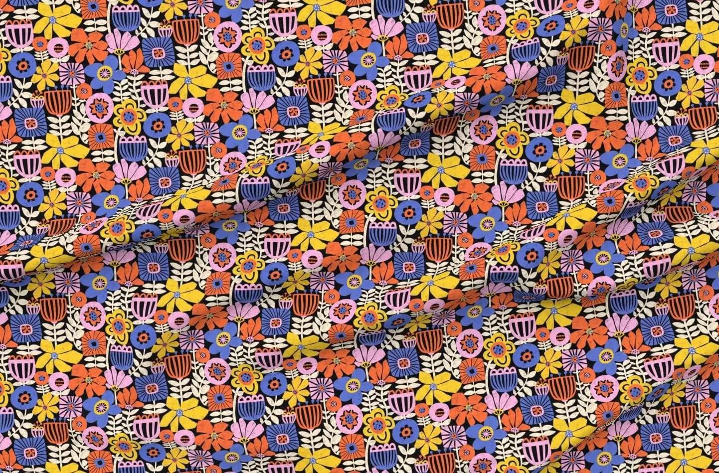 Spoonflower Fabric - Scandi Floral Bright Collage Paper Cut Flowers Printed on Denim Fabric Fat Quarter - Bottomweight Apparel Home Decor Upholstery