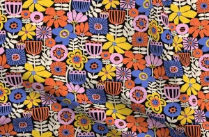 Spoonflower Fabric - Scandi Floral Bright Collage Paper Cut Flowers Printed on Denim Fabric Fat Quarter - Bottomweight Apparel Home Decor Upholstery