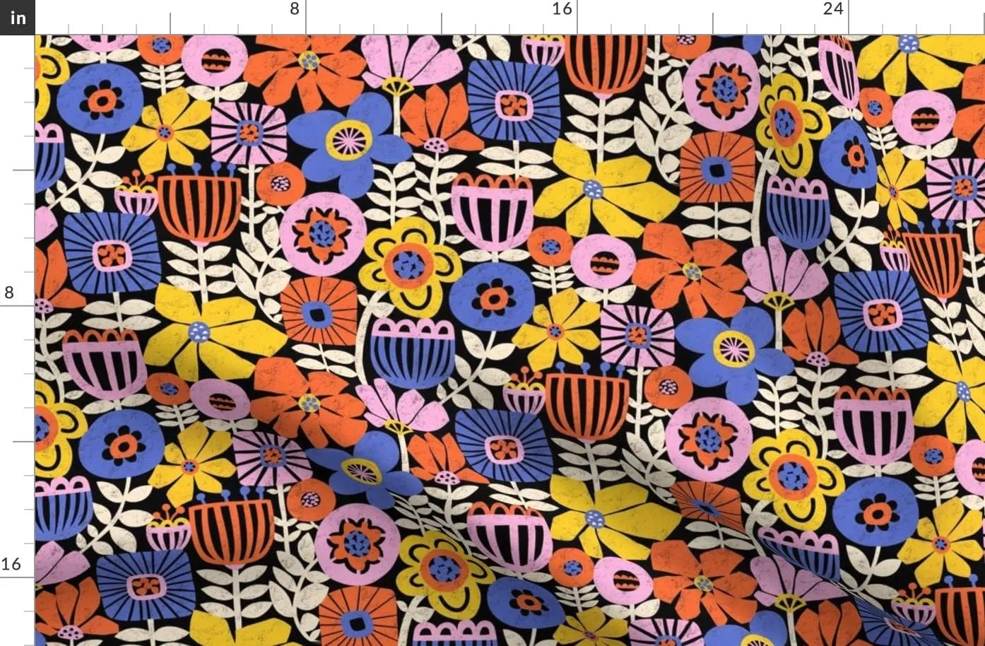 Spoonflower Fabric - Scandi Floral Bright Collage Paper Cut Flowers Printed on Denim Fabric Fat Quarter - Bottomweight Apparel Home Decor Upholstery