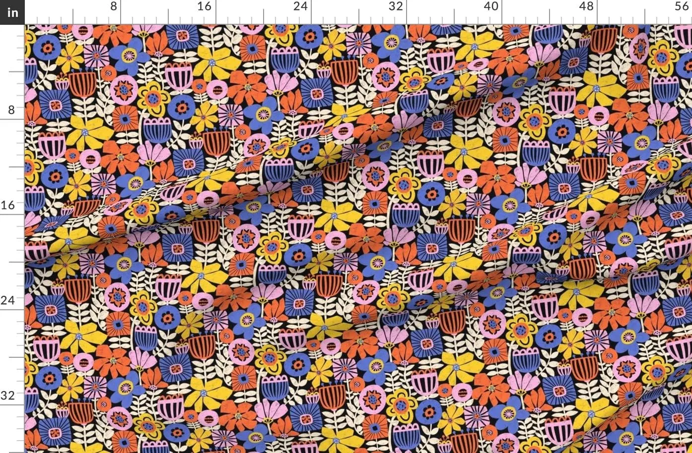 Spoonflower Fabric - Scandi Floral Bright Collage Paper Cut Flowers Printed on Denim Fabric Fat Quarter - Bottomweight Apparel Home Decor Upholstery