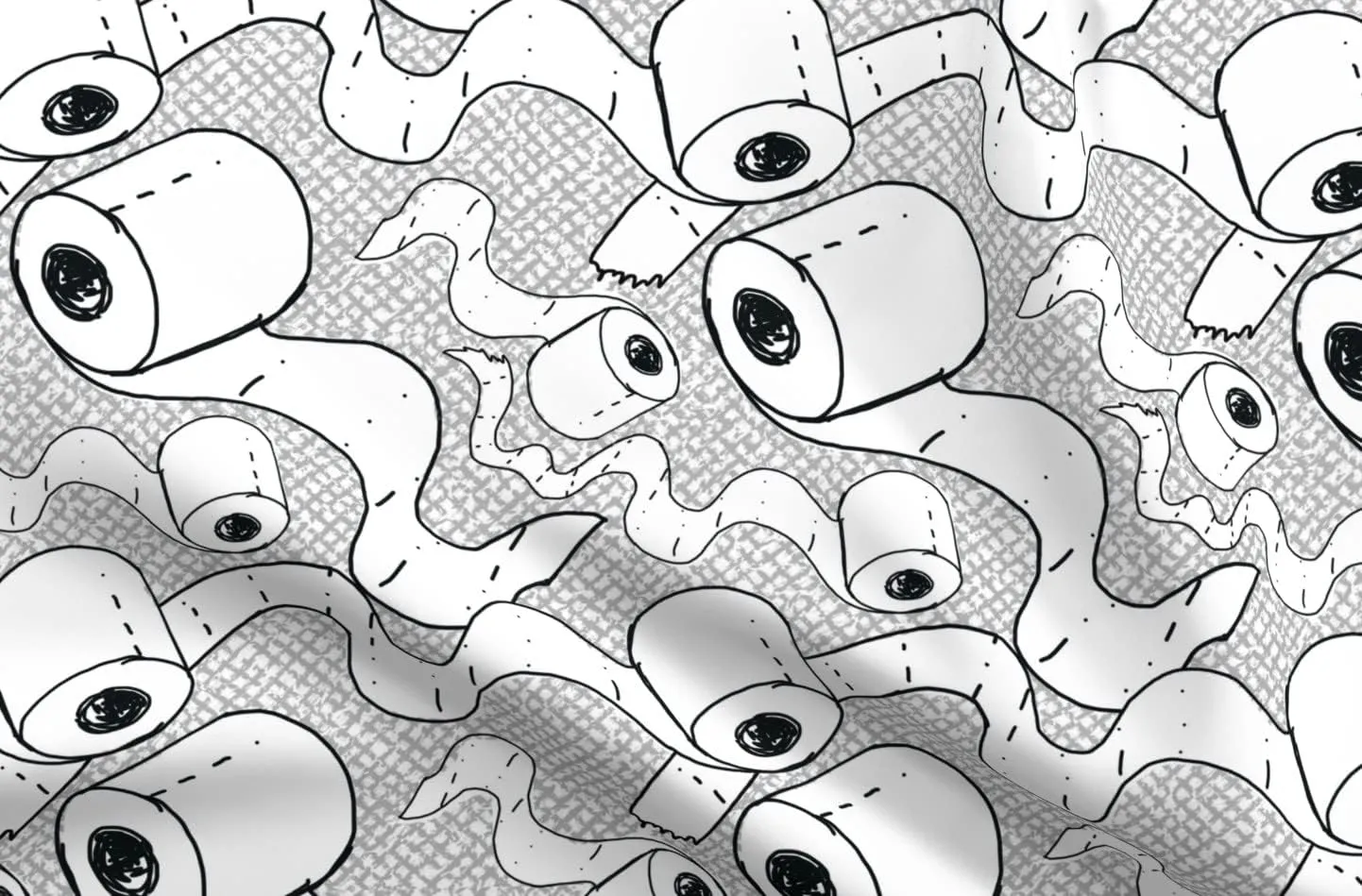 Spoonflower Fabric - Toilet Paper Roll Toilet Tissue Black White Household Supplies Printed on Denim Fabric Fat Quarter - Bottomweight Apparel Home Decor Upholstery