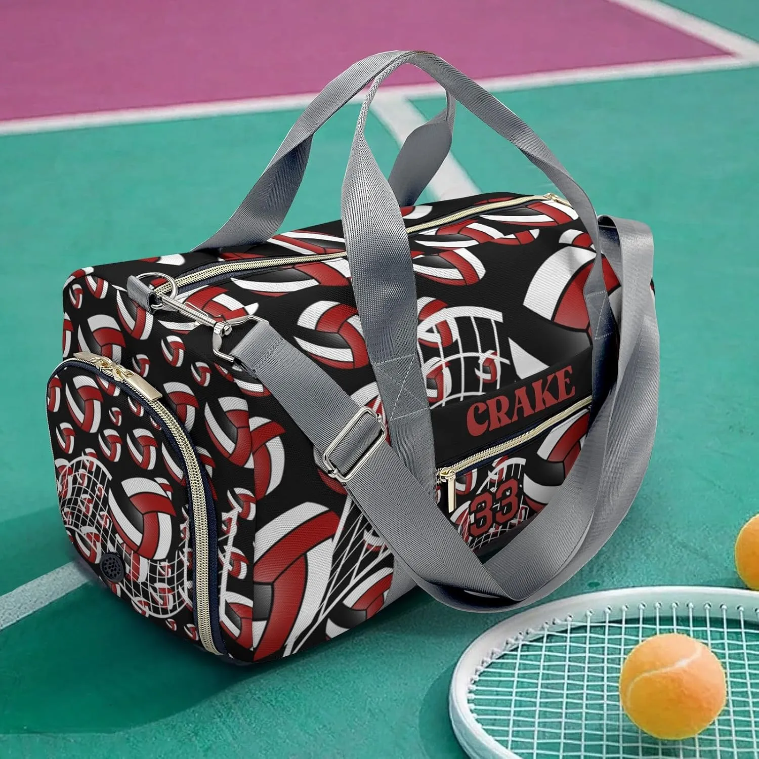 Sport Player Gym Bags Travel Duffle Bag,Volleyball Dark Red Weekender Duffel Bag with Shoe Compartment,Personalized Workout Duffle Sports Bag for Travel Yoga