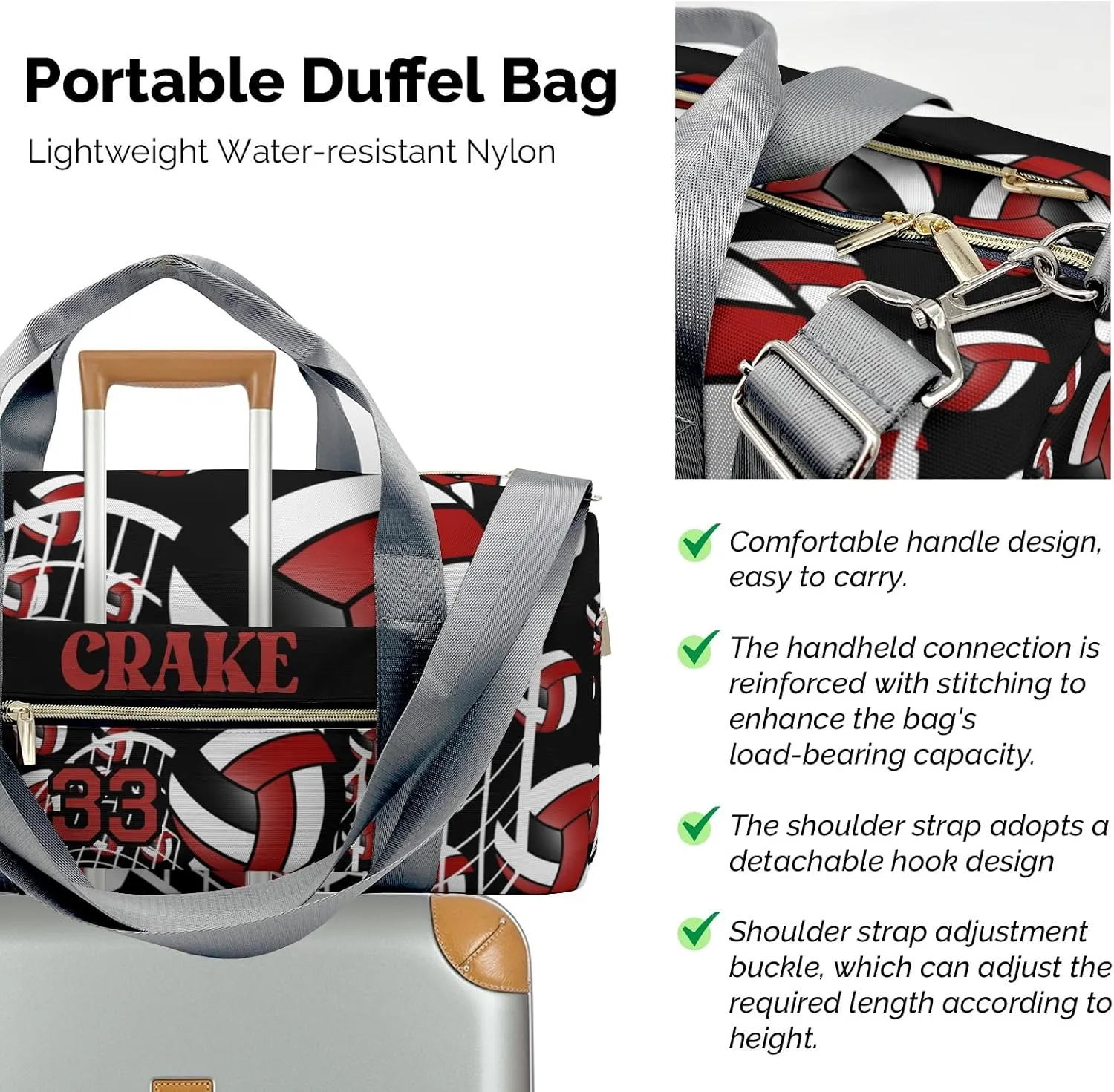 Sport Player Gym Bags Travel Duffle Bag,Volleyball Dark Red Weekender Duffel Bag with Shoe Compartment,Personalized Workout Duffle Sports Bag for Travel Yoga