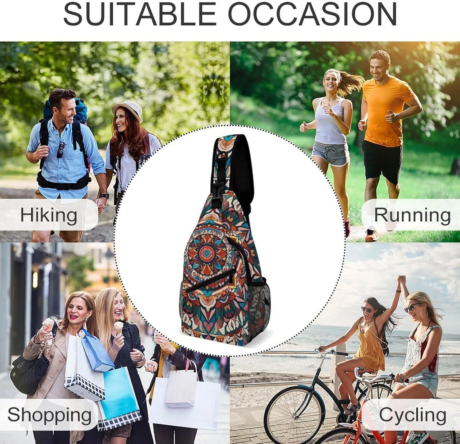 Spring Floral Patterns Sling Bag Lightweight Crossbody Chest Pack Travel Shoulder Bag with Adjustable Strap