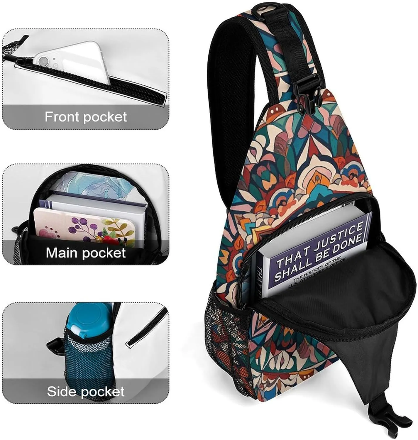 Spring Floral Patterns Sling Bag Lightweight Crossbody Chest Pack Travel Shoulder Bag with Adjustable Strap