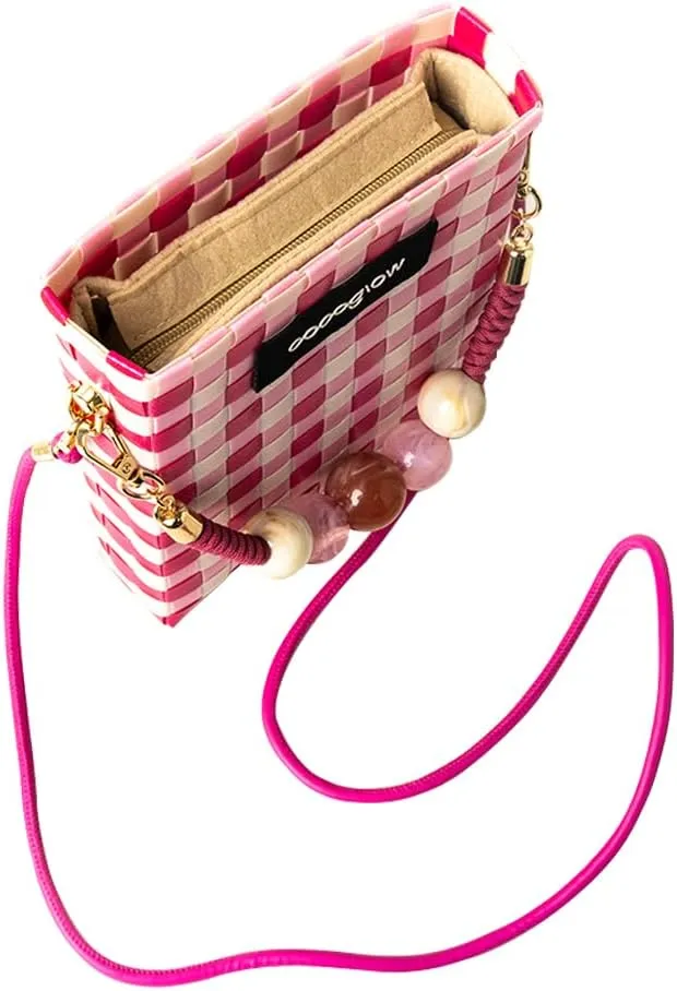 Square Cross-Body Handbag,Vintage Women's Hand-Woven Basket Bag, With Detachable Shoulder Strap and Hand Strap