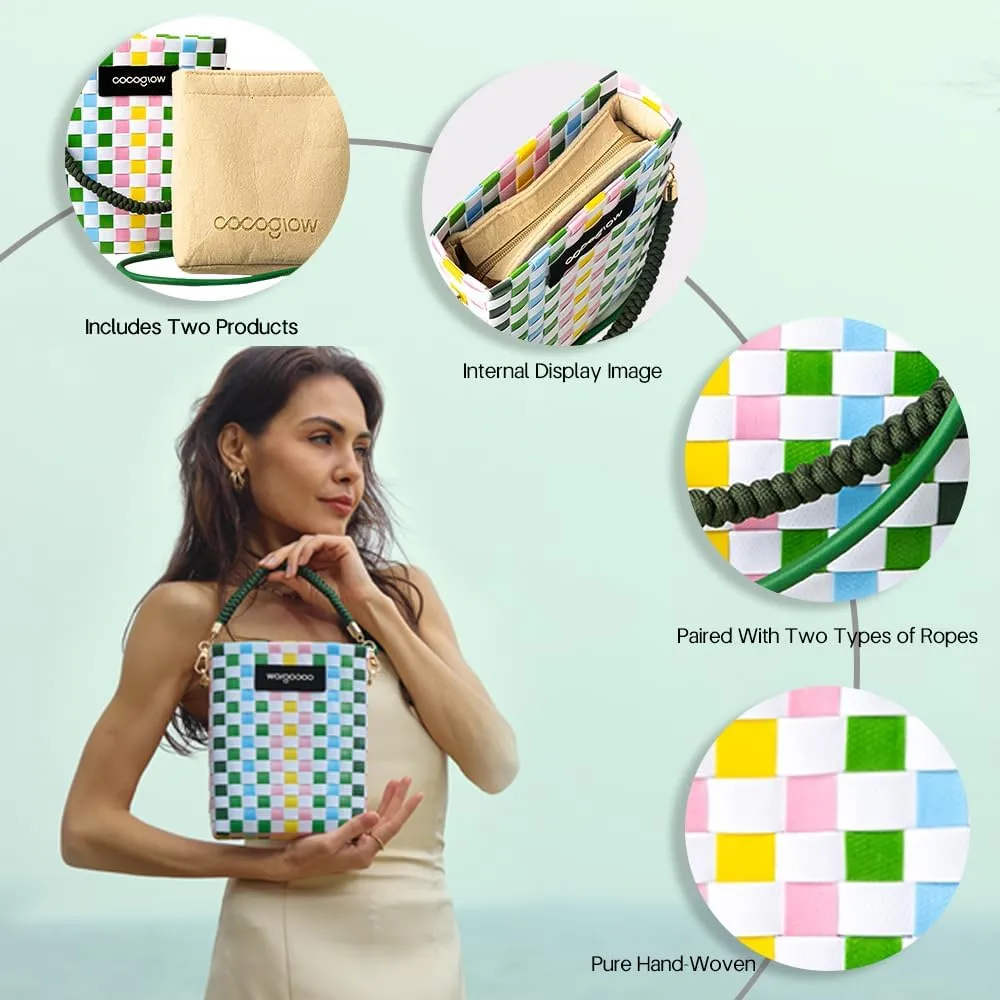 Square Cross-Body Handbag,Vintage Women's Hand-Woven Basket Bag, With Detachable Shoulder Strap and Hand Strap