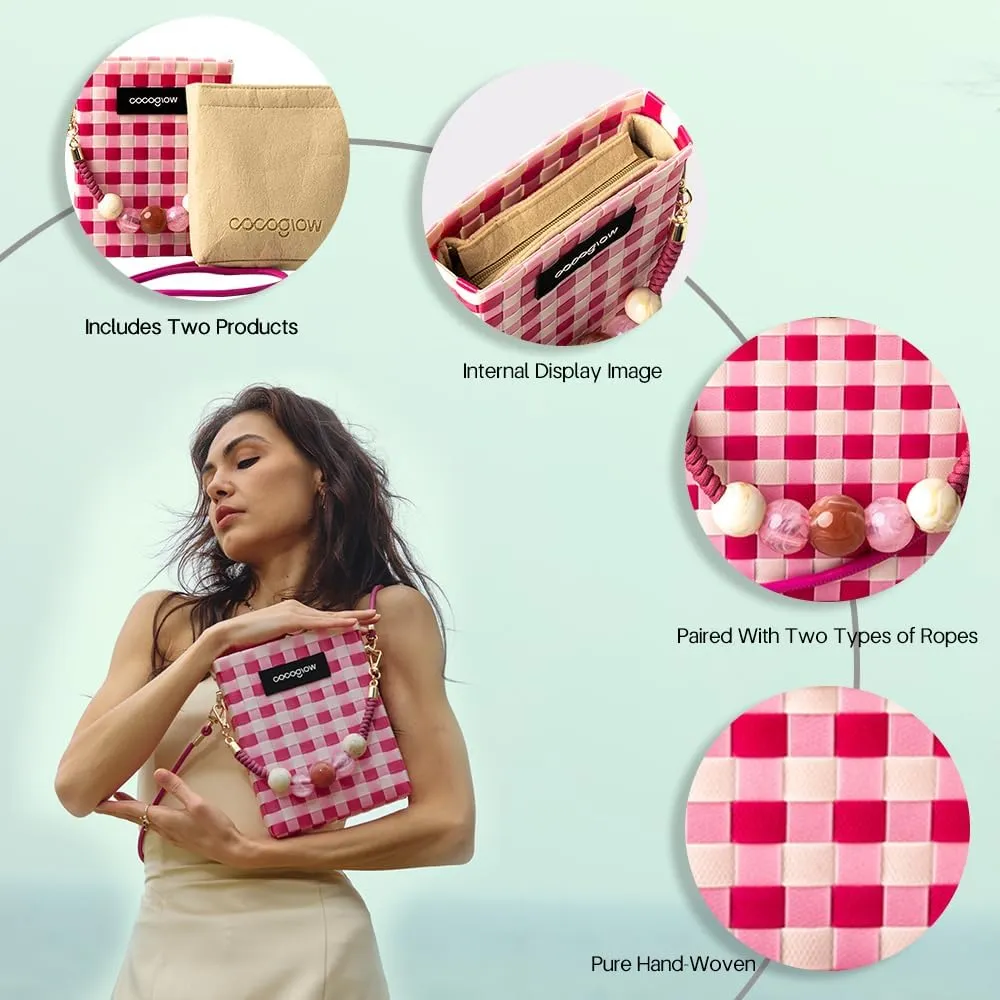 Square Cross-Body Handbag,Vintage Women's Hand-Woven Basket Bag, With Detachable Shoulder Strap and Hand Strap