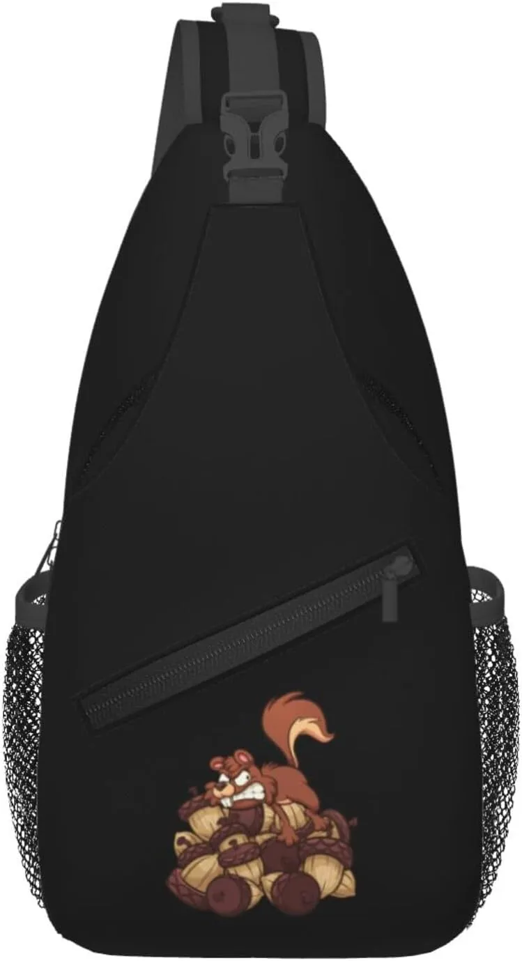 Squirrel Hoarding Pine Cones Crossbody Bags For Women Men Chest Backpack Gym Shoulder Bag Travel Outdoor Sports Casual Crossbody Bags