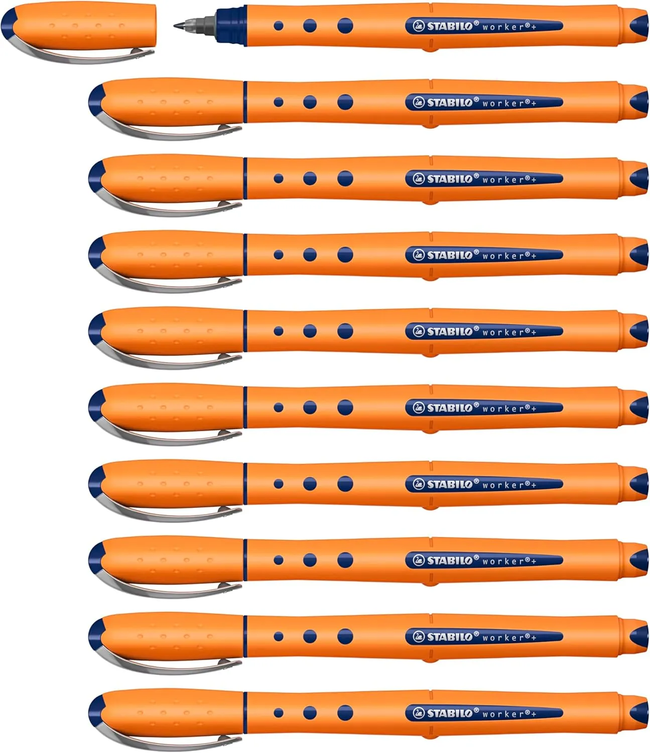 Stabilo Bionic Worker Rollerball Pen Soft Grip Medium 0.8mm Tip 0.6mm Line Blue Ref 2018-41 [Pack of 10]