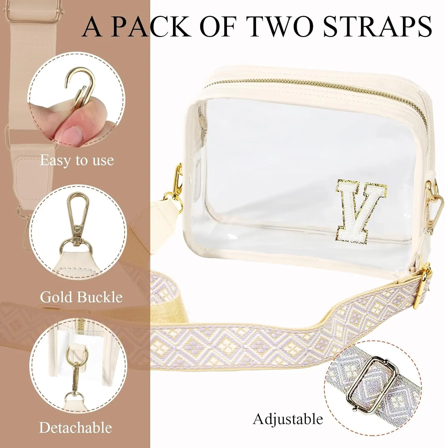 Stadium-Approved Clear Initial Purse, Crossbody Bag for Events, Concert and Sports,Adjustable Strap