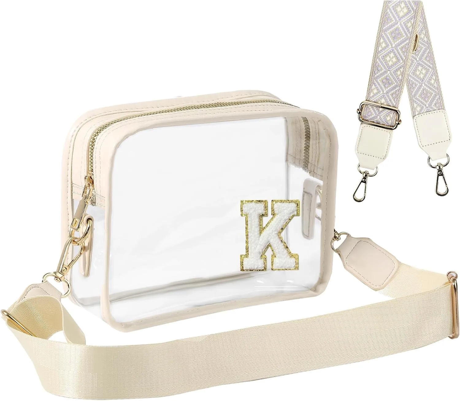 Stadium-Approved Clear Initial Purse, Crossbody Bag for Events, Concert and Sports,Adjustable Strap