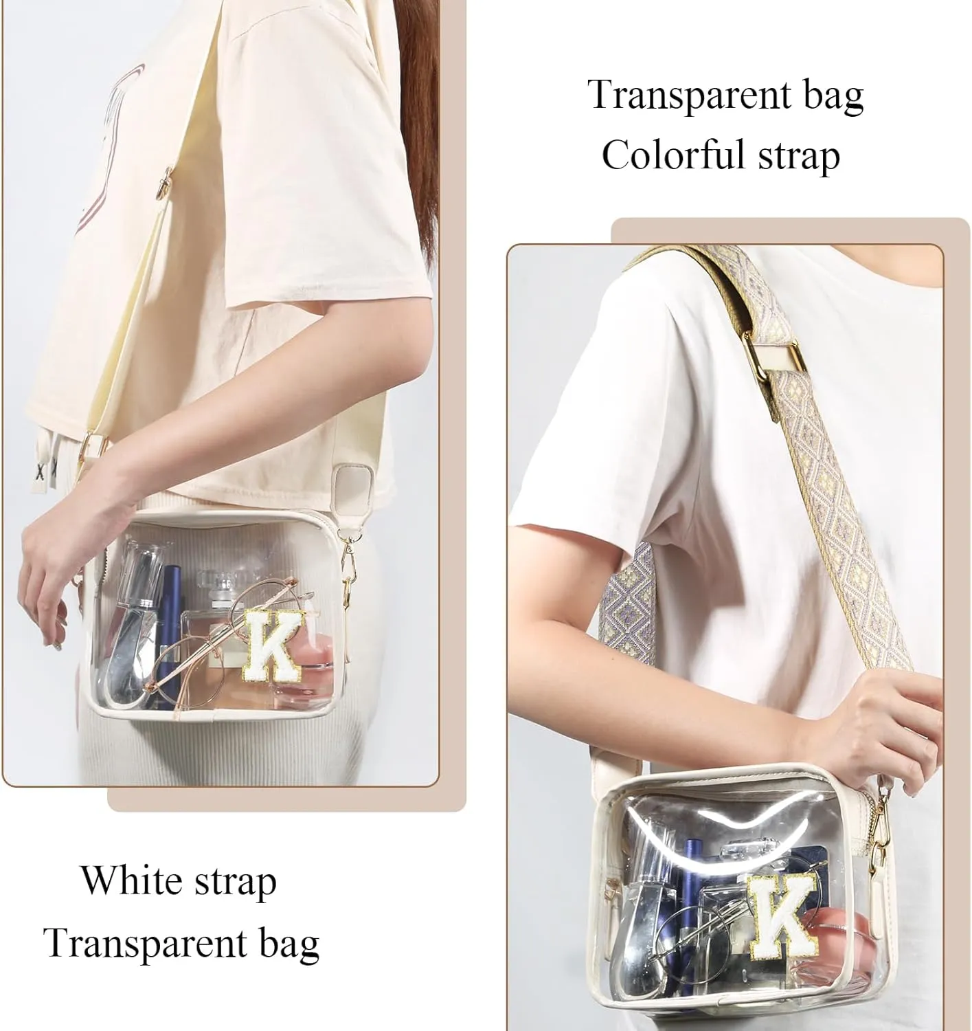 Stadium-Approved Clear Initial Purse, Crossbody Bag for Events, Concert and Sports,Adjustable Strap