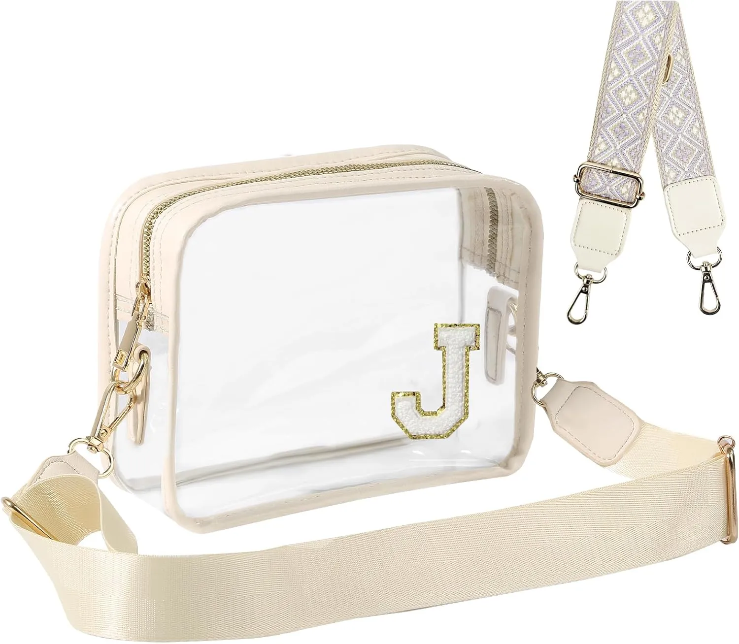 Stadium-Approved Clear Initial Purse, Crossbody Bag for Events, Concert and Sports,Adjustable Strap