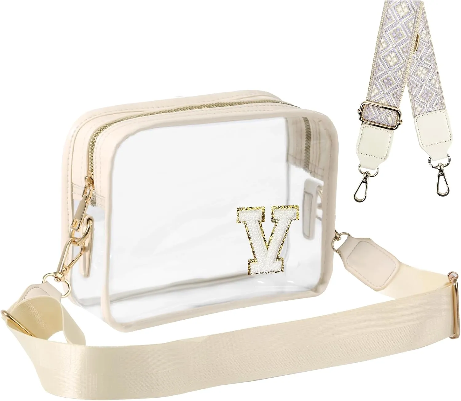 Stadium-Approved Clear Initial Purse, Crossbody Bag for Events, Concert and Sports,Adjustable Strap