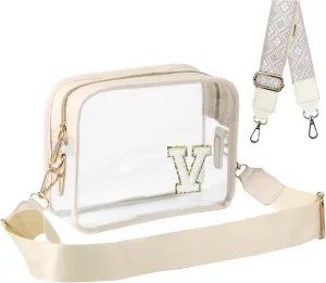 Stadium-Approved Clear Initial Purse, Crossbody Bag for Events, Concert and Sports,Adjustable Strap
