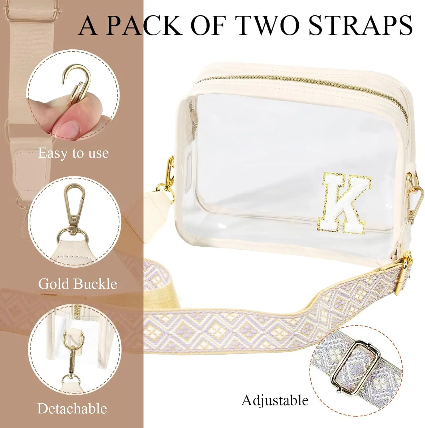 Stadium-Approved Clear Initial Purse, Crossbody Bag for Events, Concert and Sports,Adjustable Strap