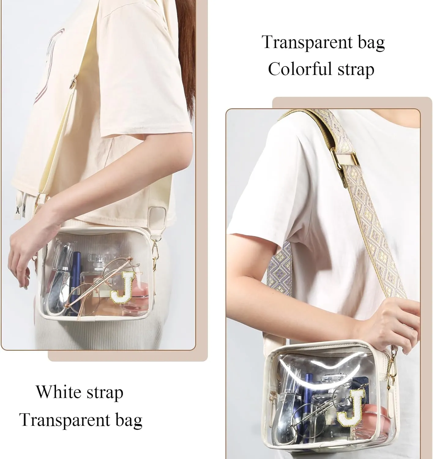 Stadium-Approved Clear Initial Purse, Crossbody Bag for Events, Concert and Sports,Adjustable Strap