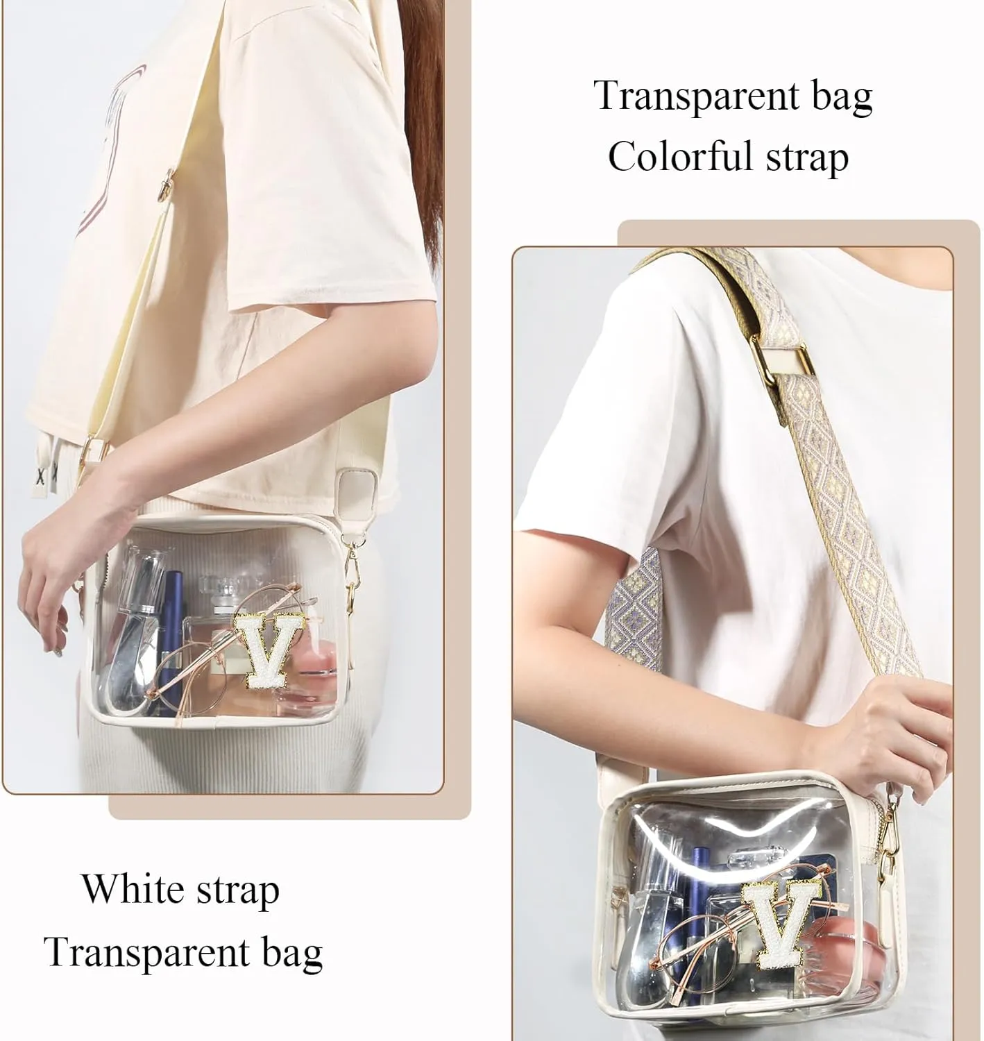 Stadium-Approved Clear Initial Purse, Crossbody Bag for Events, Concert and Sports,Adjustable Strap