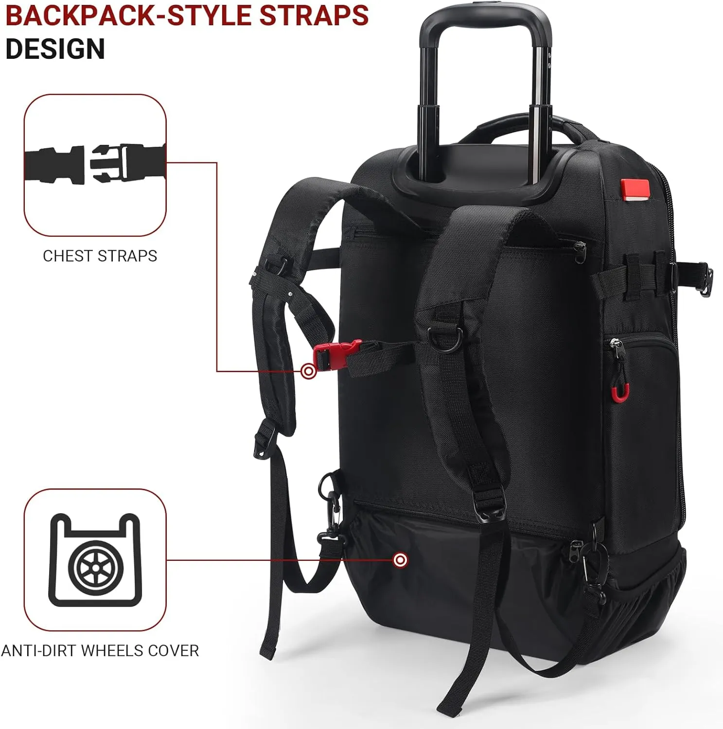 star cloud Rolling Backpack with Wheels - Water-Resistant, Comes with 2 Extra Replacement Wheels, Airline Approved Travel Luggage, Ideal Carry-On Suitcase (Carry on - 20inch)