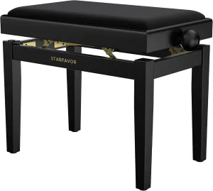 Starfavor Piano Bench Adjustable, Keyboard Chair Wooden Piano Stool Padded Seat Cushion, Black, SPB-480K