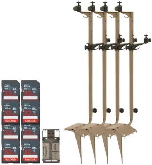 Stealth Cam Adjustable Multi-Pivot Mounting Post for Trail Camera and Battery (4-Pack) Bundle with 32GB Ultra SDHC UHS-I Memory Card (8-Pack) and Hf-cr35b SD Card Reader USB 2.0 (13 Items)