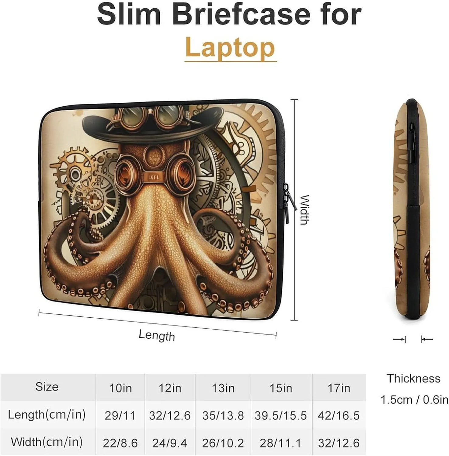 Steampunk Octopus Mechanical Laptop Sleeve 13/15 Inch Briefcase Cover Shockproof Protective Case Handbags Portable Laptop Bag