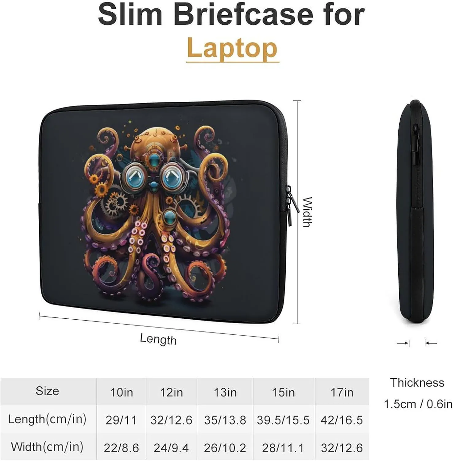Steampunk Octopus Mechanical Laptop Sleeve 13/15 Inch Briefcase Cover Shockproof Protective Case Handbags Portable Laptop Bag