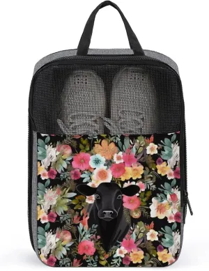 Steer Floral Shoe Bag Shoe Bags for Travel Waterproof Shoe Bag Shoes Storage Organizer with Zipper & Handle Sneaker Bag Shoe Pouch