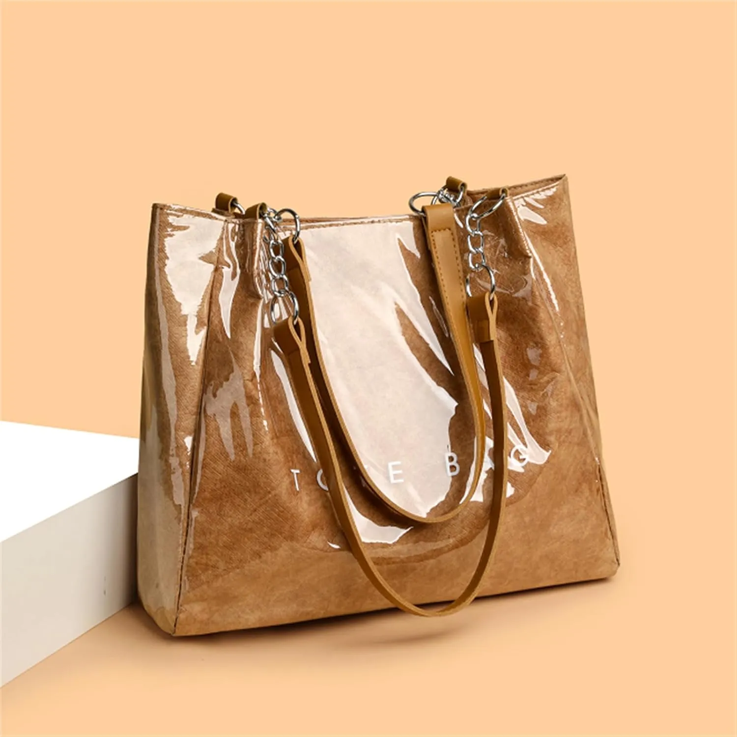 Stellaya Womens Letters Print Tote Bag, 2025 New Women's PVC Kraft Paper Tote Bag, for Handbag or Shoulder